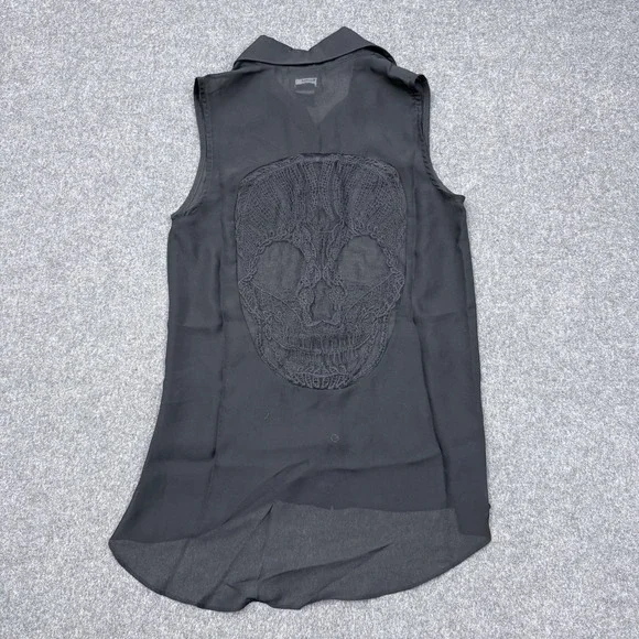 Teenage Runaway Sheer Skull Back Sleeveless Blouse Goth Black SM - Picture 5 of 6